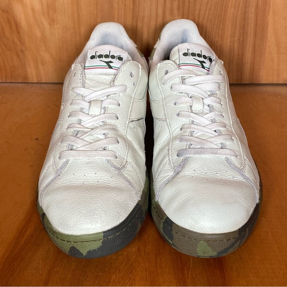 Mens 9.5 Diadora Game L Low Waxed Sneakers Leather White Green SEF1586 - Picture 2 of 8